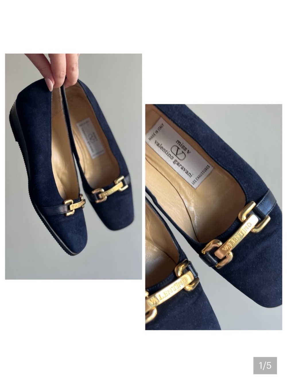 Miss V (Valentino) Navy Blue Suede Heeled Loafers